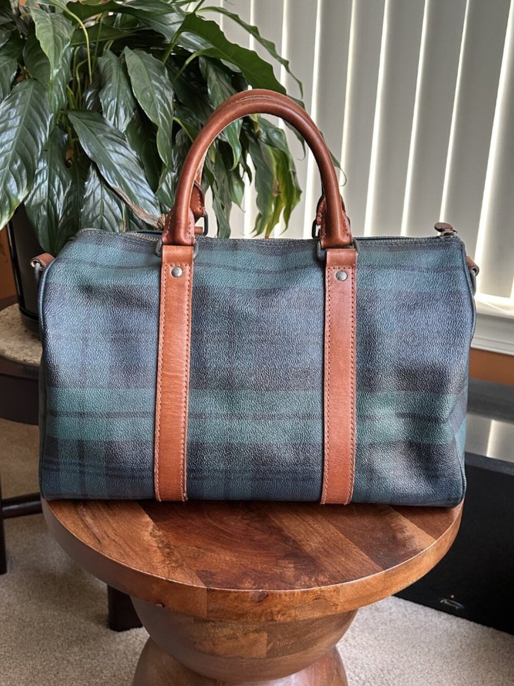POLO RALPH LAUREN Tartan Plaid Boston Bag, Forest Green, Navy - Picture 4 of 15